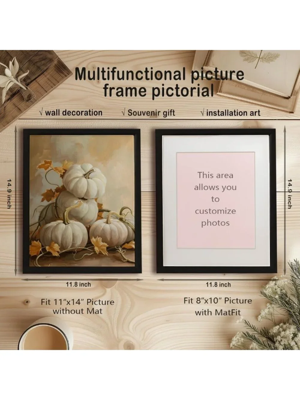Vintage Fall Pumpkin Wall Art - Framed Autumn Decor for Thanksgiving